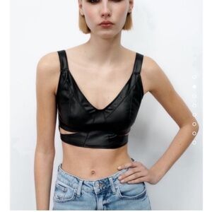 ZARA Faux Leather Cutout Crop Top / Bralette XS